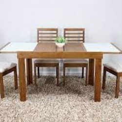 CONJUNTO MESA LIRIO PINHÃO VIDRO FENDI C/4 CADEIRAS CAMELIA CONJUNTO MESA LIRIO PINHÃO VIDRO FENDI C/4 CADEIRAS CAMELIA