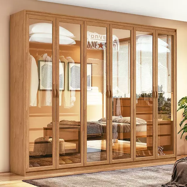 GUARDA ROUPA 06 PTS SUAVITA 6PT GLA COR AMENDOA CLEAN C6 PTS GLASS COM LED