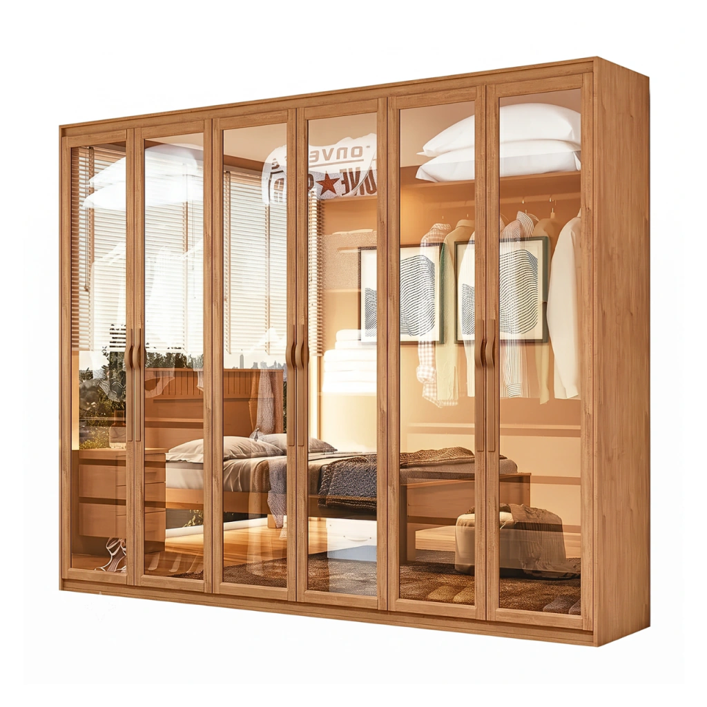 GUARDA ROUPA 06 PTS SUAVITA 6PT GLA COR AMENDOA CLEAN C6 PTS GLASS COM LED