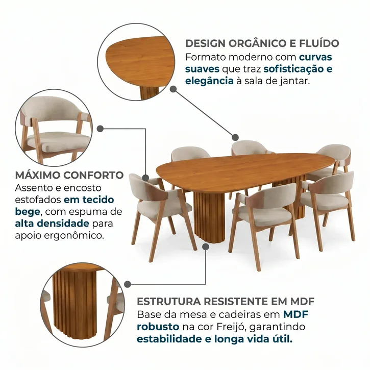 MESA DE JANTAR OVAL C/ 06 CADEIRAS