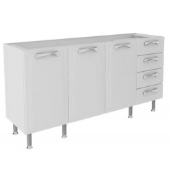 BALCÃO COZINHA 3 PTS E 4 GV C/ ENTRADA PARA PIA IG4GDST-160 PREMIUM - BRANCO