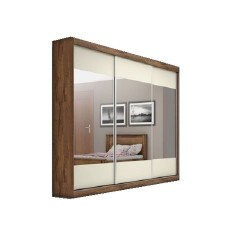 ROUPEIRO MILANO 3 PTS COM ESPELHO 100%MDF COSTAS 3 mm - BRAÚNA/OFF WHITE