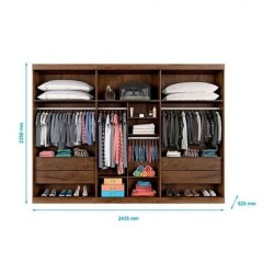 ROUPEIRO MILANO 3 PTS COM ESPELHO 100%MDF COSTAS 3 mm - BRAÚNA/OFF WHITE