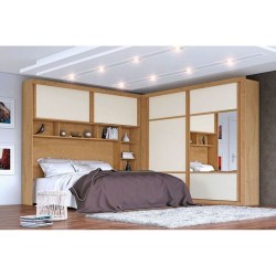 DORMITÓRIO CONJUGADO FIRENZE 100%MDF - AMÊNDOA / OFF WHITE