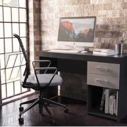 MESA MALTA 2 GAVETAS - PRETO/CINZA 120 cm x 75,5 cm x 46,5 cm