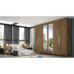ROUPEIRO ALBA 6 PTS 100% MDF ESPELHADO BRAÚNA 245 x 237 x 55,8