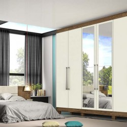ROUPEIRO ALBA 6 PTS 100% MDF ESPELHADO BRAÚNA/ OFF WHITE 245 x 237 x 55,8