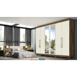 ROUPEIRO ALBA 6 PTS 100% MDF ESPELHADO BRAÚNA/ OFF WHITE 245 x 237 x 55,8