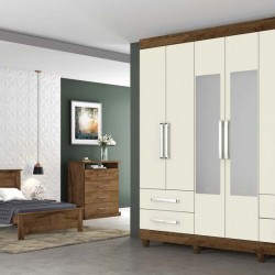 ROUPEIRO NICE 6PTS ESPELHADO BRAÚNA/ OFF WHITE 178 x 215,5 x 47