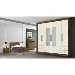 ROUPEIRO NICE 6PTS ESPELHADO BRAÚNA/ OFF WHITE 178 x 215,5 x 47