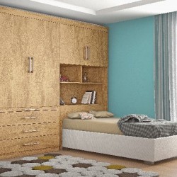 CONJUGADO SOLTEIRO LYON 100%MDF COM CAMA BAU AMENDOA 185,5 x 218,5 x 272