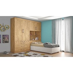 CONJUGADO SOLTEIRO LYON 100%MDF COM CAMA BAU AMENDOA 185,5 x 218,5 x 272
