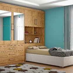 CONJUGADO SOLTEIRO LYON 100%MDF COM CAMA BAU ESPELHADO AMENDOA 185,5 x 218,5 x 272