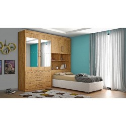 CONJUGADO SOLTEIRO LYON 100%MDF COM CAMA BAU ESPELHADO AMENDOA 185,5 x 218,5 x 272