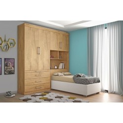 CONJUGADO SOLTEIRO LYON 100%MDF COM CABECEIRA BAÚ - AMÊNDOA