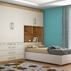 CONJUGADO SOLTEIRO LYON 100%MDF COM CAMA BAU AMENDOA/ OFF WHITE 185,5 x 218,5 x 272