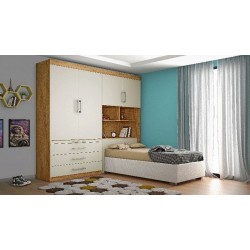CONJUGADO SOLTEIRO LYON 100%MDF COM CAMA BAU AMENDOA/ OFF WHITE 185,5 x 218,5 x 272