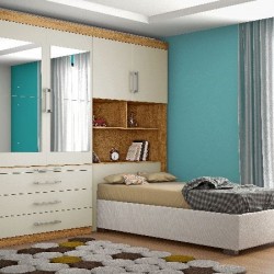 CONJUGADO SOLTEIRO LYON 100%MDF COM CAMA BAU ESPELHADO AMENDOA/ OFF WHITE 185,5 x 218,5 x 272