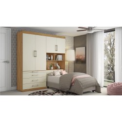 CONJUGADO SOLTEIRO LYON 100%MDF COM CABECEIRA BAÚ - AMENDOA / OFF WHITE
