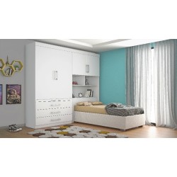 CONJUGADO SOLTEIRO LYON 100%MDF COM CAMA BAU BRANCO 185,5 x 218,5 x 272