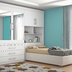 CONJUGADO SOLTEIRO LYON 100%MDF COM CAMA BAU ESPELHADO BRANCO 185,5 x 218,5 x 272