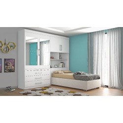 CONJUGADO SOLTEIRO LYON 100%MDF COM CAMA BAU ESPELHADO BRANCO 185,5 x 218,5 x 272