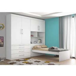 CONJUGADO SOLTEIRO LYON 100%MDF COM CABECEIRA BAÚ - BRANCO
