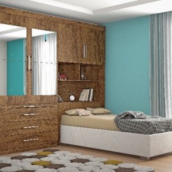 CONJUGADO SOLTEIRO LYON 100%MDF COM CAMA BAU ESPELHADO BRAUNA 185,5 x 218,5 x 272