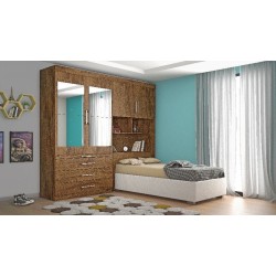 CONJUGADO SOLTEIRO LYON 100%MDF COM CAMA BAU ESPELHADO BRAUNA 185,5 x 218,5 x 272