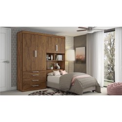 CONJUGADO SOLTEIRO LYON 100%MDF COM CABECEIRA BAÚ - BRAÚNA