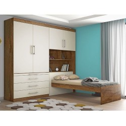 CONJUGADO SOLTEIRO LYON 100%MDF COM CAMA BAU BRAUNA/ OFF WHITE 185,5 x 218,5 x 272