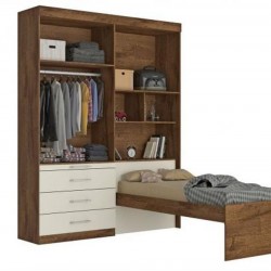 CONJUGADO SOLTEIRO LYON 100%MDF COM CAMA BAU BRAUNA/ OFF WHITE 185,5 x 218,5 x 272
