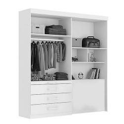 CONJUGADO SOLTEIRO LYON 100%MDF COM ESPELHO CABECEIRA BAÚ - BRAÚNA / OFF WHITE